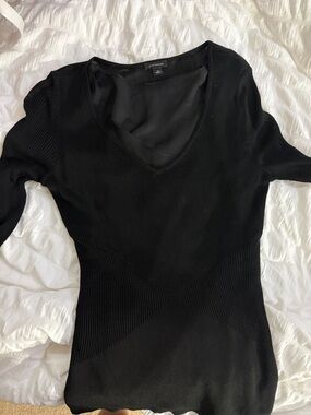Ann Taylor Black Ribbed Crewneck Top